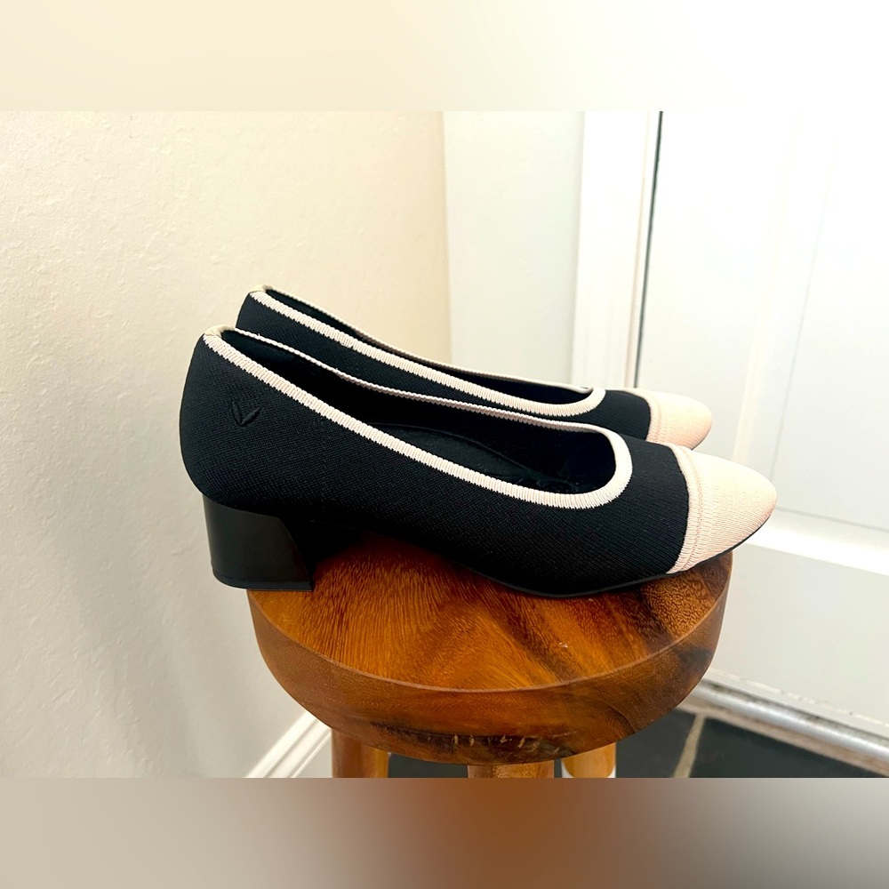 Black And Cream Vivaia Slip On Heels, Sz 39.5
